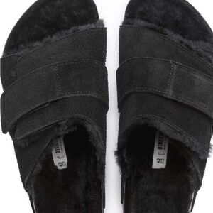 Birkenstock Black Fuzzy Slippers